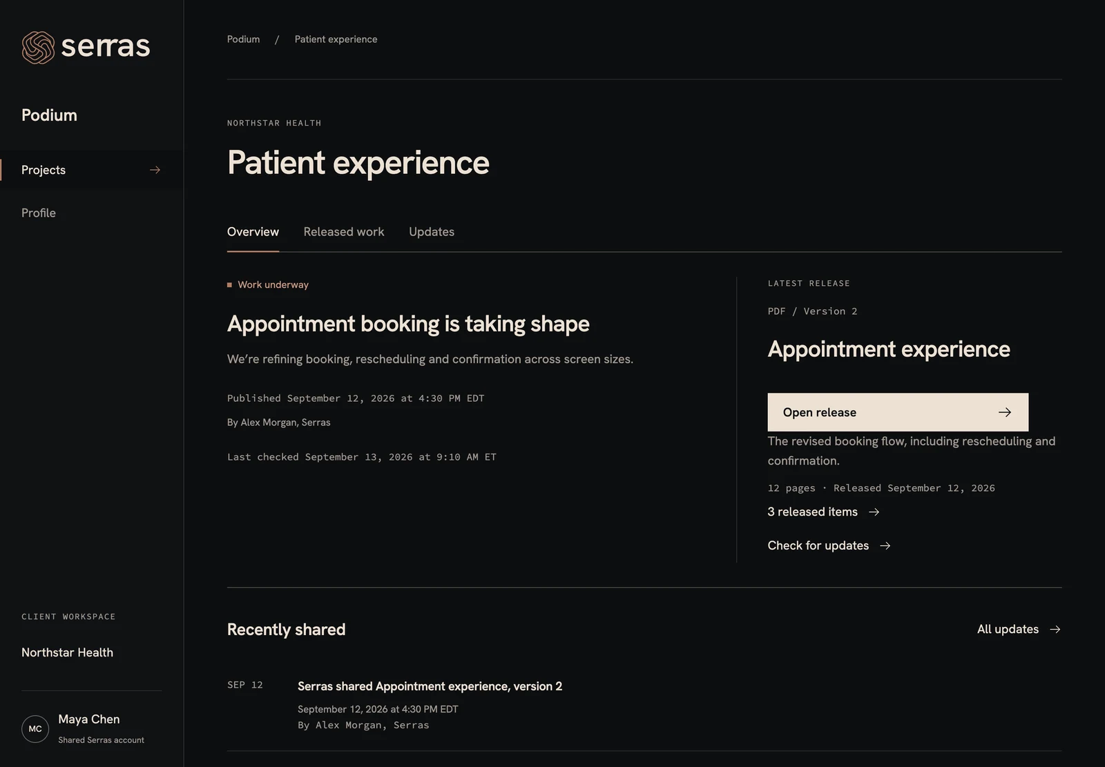 Podium: Client project overview. Keep clients informed without another status meeting.
