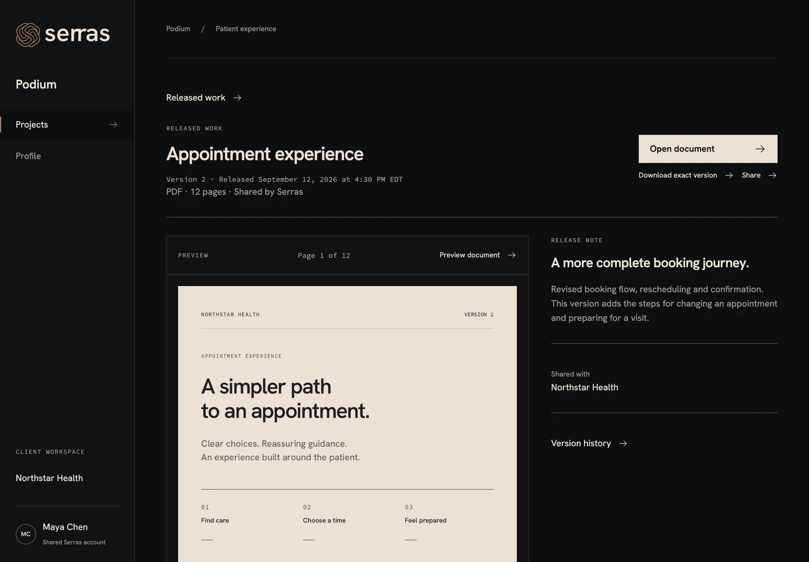 Podium: Release detail. Put the right version and its context in the client’s hands.