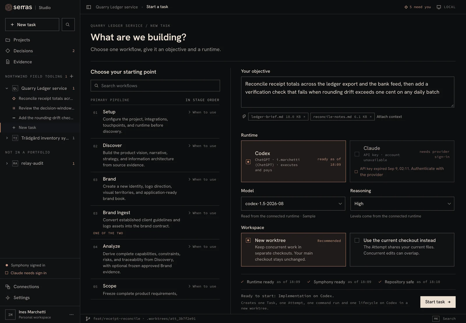 Studio: Start a workflow. Turn the next product goal into a guided workflow.