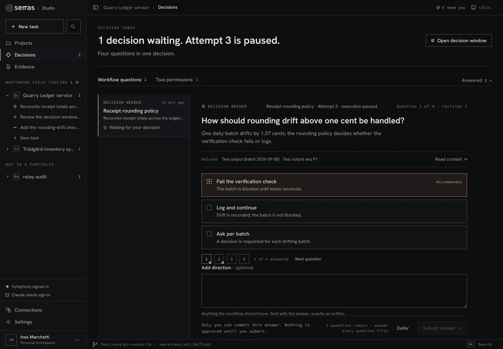 Studio: Decision inbox. Resolve the decisions holding delivery back.