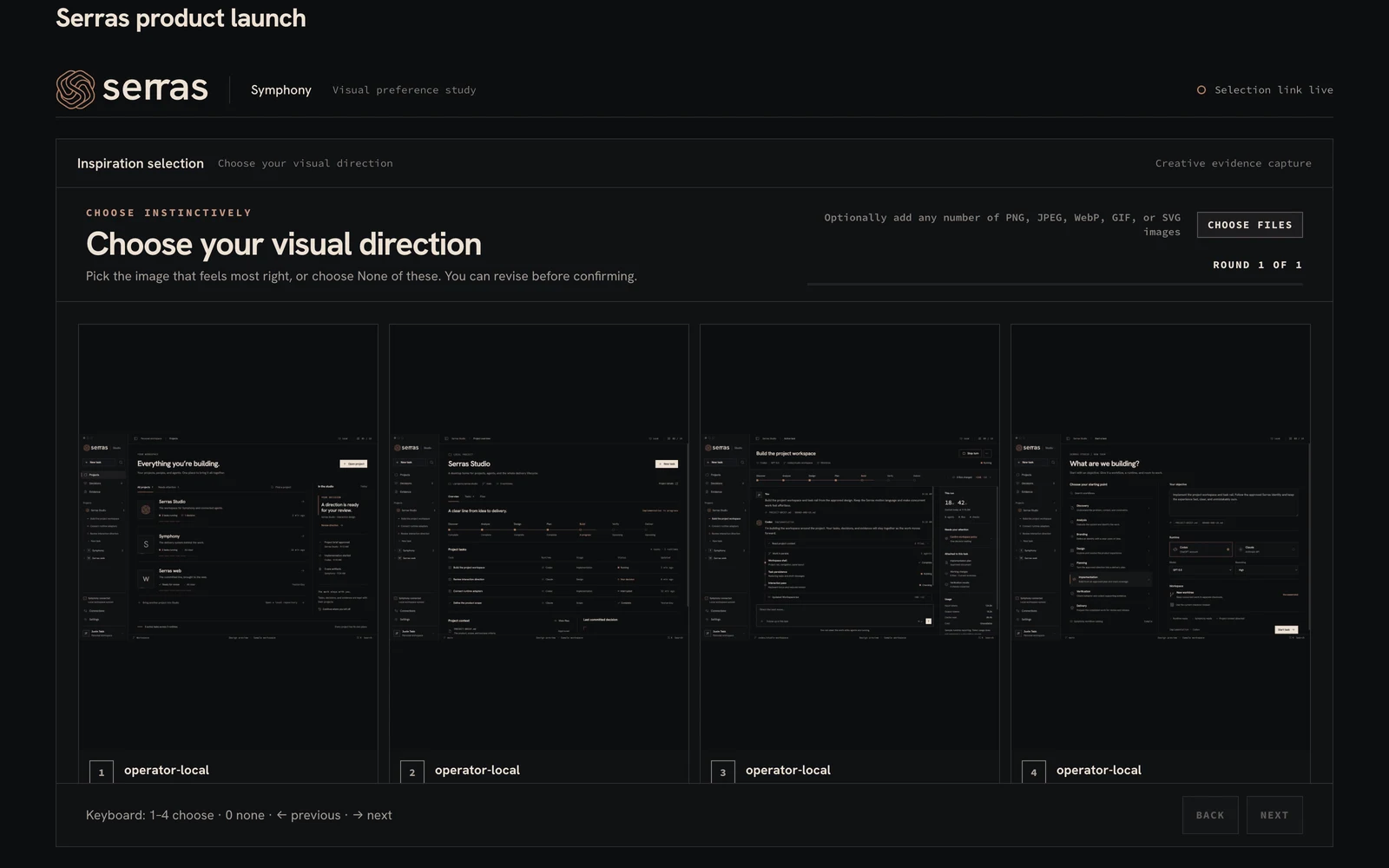 Symphony: Inspiration decision. Align on visual direction before committing design effort.